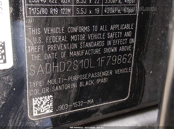 SADHD2S10L1F79862 2020 JAGUAR I-PACE Black Շարժիչի բաժամունքի տեսք