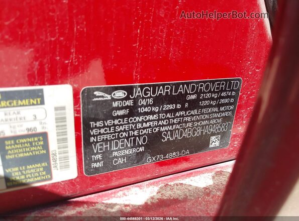 SAJAD4BG8HA948583 2017 JAGUAR XF Red 