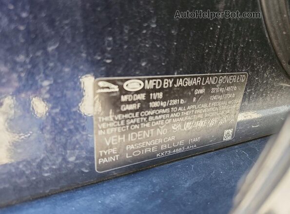 SAJAJ4FX6KCP51040 2019 JAGUAR XF Blue Widok naklejki z numerem VIN
