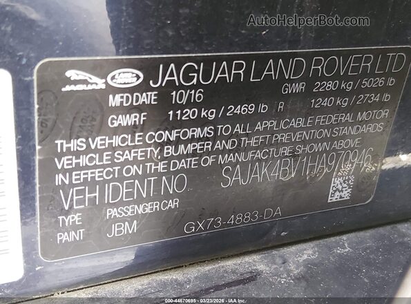 SAJAK4BV1HA970946 2017 JAGUAR XF Синий Вид подкапотного пространства
