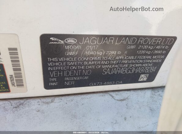 SAJAR4BG3HA978284 2017 JAGUAR XF White Engine compartment view