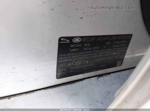 SAJAR4FX9KCP47542 2019 JAGUAR XF Белый Вид подкапотного пространства