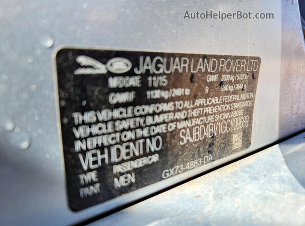SAJBD4BV1GCY09689 2016 JAGUAR XF Silver 