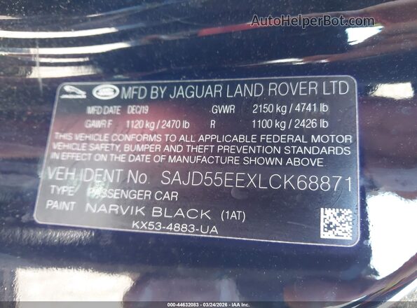 SAJD55EEXLCK68871 2020 JAGUAR F-TYPE Black Вид підкапотного простору