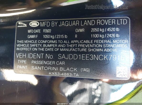 SAJDD1EE3NCK79161 2022 JAGUAR F-TYPE Black Engine compartment view