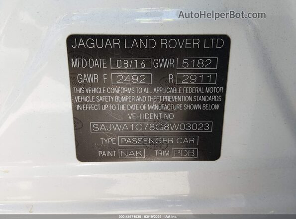 SAJWA1C78G8W03023 2016 JAGUAR XJ White Engine compartment view