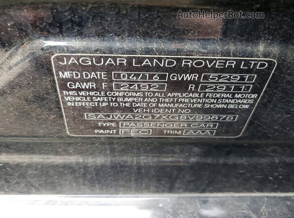 SAJWA2G7XG8V99878 2016 JAGUAR XJL Black Вид підкапотного простору