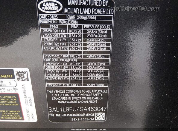 SAL1L9FU4SA463047 2025 LAND ROVER RANGE ROVER SPORT Black Vista del compartimento del motor