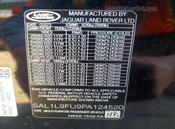 SAL1L9FU9PA124520 2023 LAND ROVER RANGE Black სალონის 360-გრადუსიანი ხედი