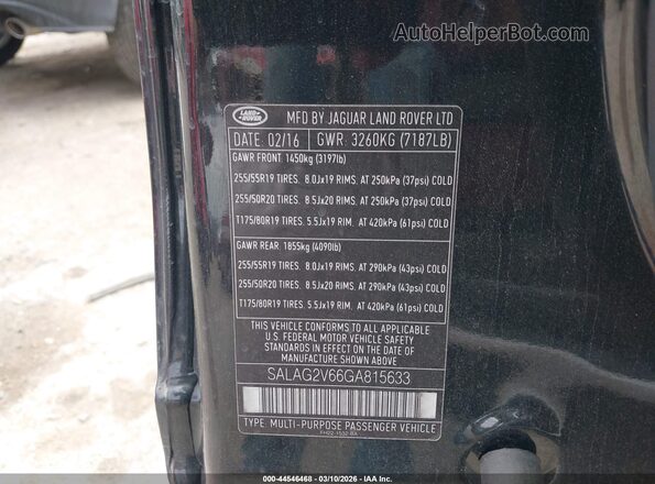 SALAG2V66GA815633 2016 LAND ROVER LR4 Black Vista del compartimento del motor