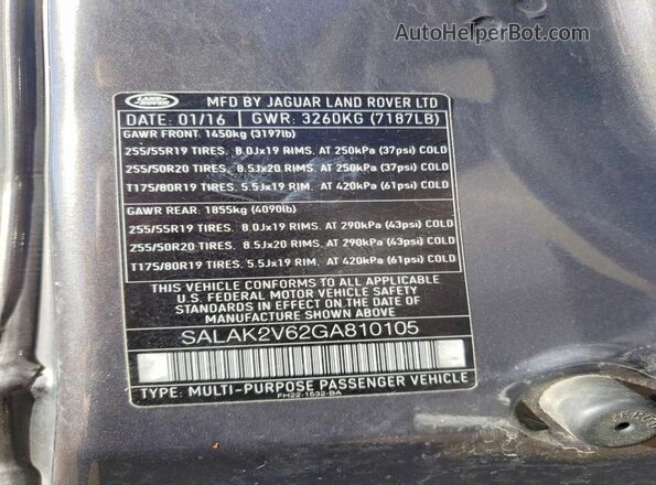 SALAK2V62GA810105 2016 LAND ROVER LR4 Gray 