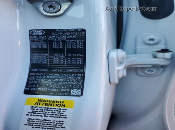 SALCJ2FX0SH355483 2025 LAND ROVER DISCOVERY Белый Панорамный вид салона 360°