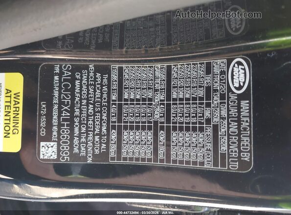 SALCJ2FX4LH860895 2020 LAND ROVER DISCOVERY SPORT Черный Вид подкапотного пространства