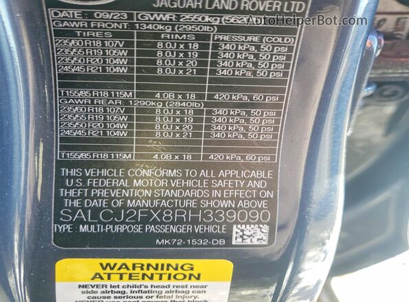 SALCJ2FX8RH339090 2024 LAND ROVER DISCOVERY Gray VIN կոդի պիտակի տեսք