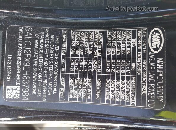 SALCJ2FX9LH837984 2020 LAND ROVER DISCOVERY SPORT Black 