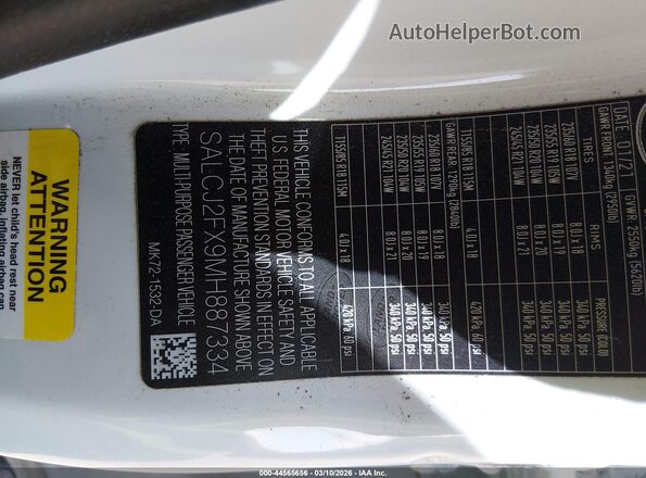 SALCJ2FX9MH887334 2021 LAND ROVER DISCOVERY SPORT White Engine compartment view