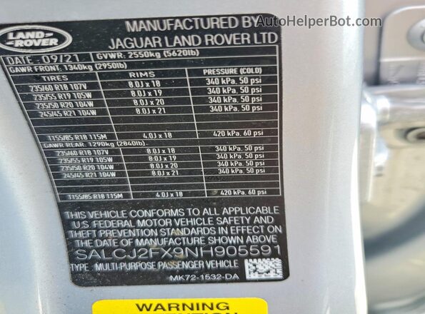 SALCJ2FX9NH905591 2022 LAND ROVER DISCOVERY Silver Engine compartment view