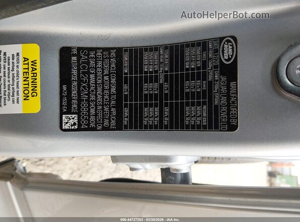 SALCL2FX2MH886584 2021 LAND ROVER DISCOVERY SPORT Silver Engine compartment view