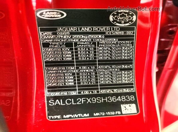SALCL2FX9SH364838 2025 LAND ROVER DISCOVERY Red Widok wnętrza 360 stopni