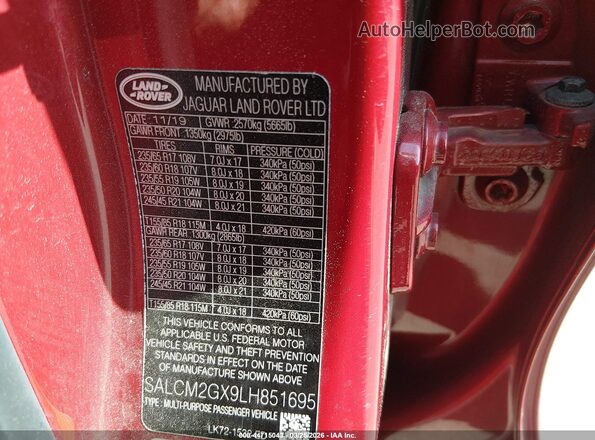 SALCM2GX9LH851695 2020 LAND ROVER DISCOVERY SPORT Red 