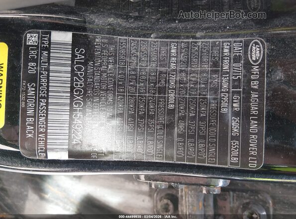 SALCP2BGXGH549224 2016 LAND ROVER DISCOVERY SPORT Black Widok komory silnika