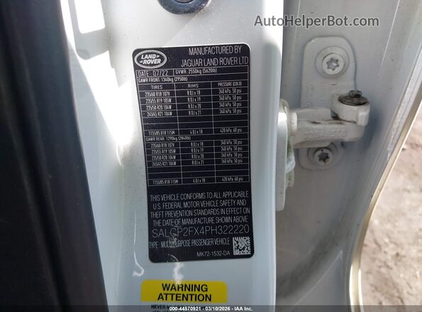 SALCP2FX4PH322220 2023 LAND ROVER DISCOVERY SPORT White Widok komory silnika
