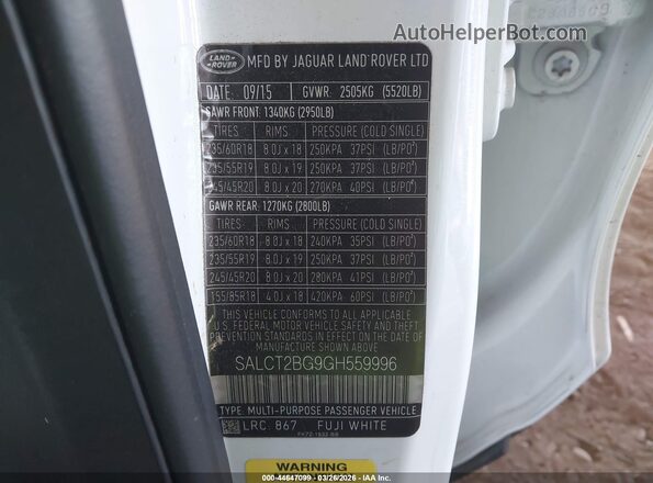 SALCT2BG9GH559996 2016 LAND ROVER DISCOVERY SPORT Белый Вид подкапотного пространства
