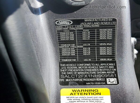 SALCT2FX1NH909581 2022 LAND ROVER DISCOVERY Gray სალონის 360-გრადუსიანი ხედი