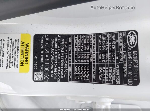 SALCT2FX3LH881621 2020 LAND ROVER DISCOVERY SPORT White Շարժիչի բաժամունքի տեսք