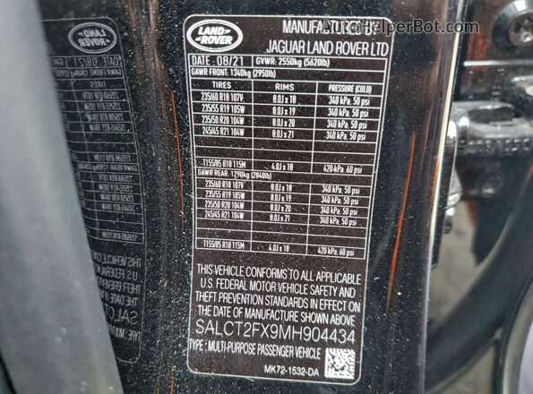 SALCT2FX9MH904434 2021 LAND ROVER DISCOVERY Black VIN sticker view