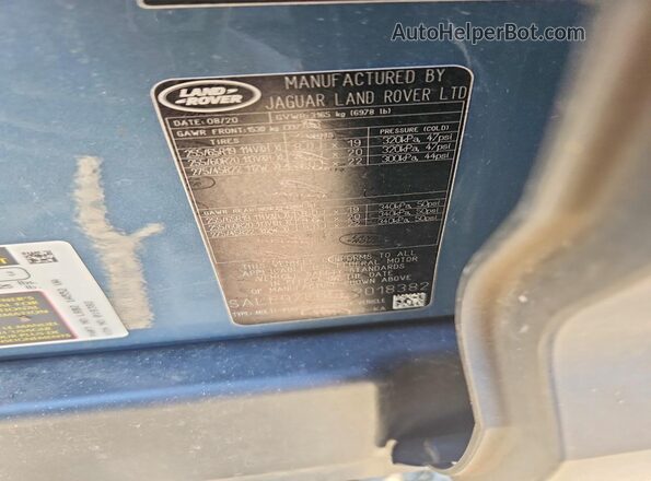 SALE97EU5L2018382 2020 LAND ROVER DEFENDER Blue VIN sticker view