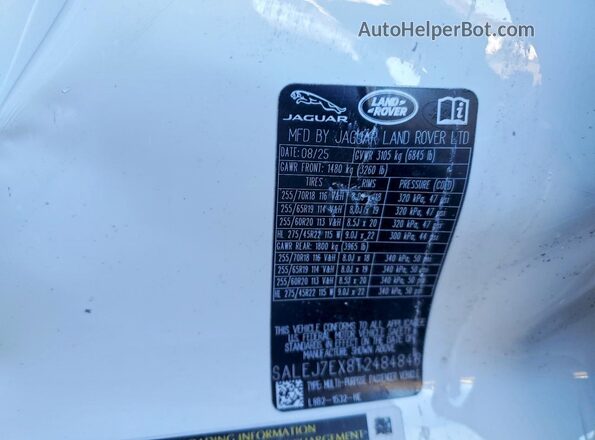 SALEJ7EX8T2484843 2026 LAND ROVER DEFENDER White Vista de la etiqueta del VIN