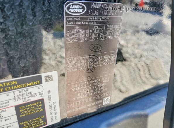 SALEP7RU0M2039173 2021 LAND ROVER DEFENDER Black VIN კოდის სტიკერის ხედი