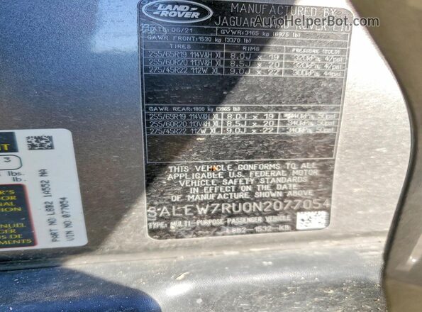 SALEW7RU0N2077054 2022 LAND ROVER DEFENDER Gray 