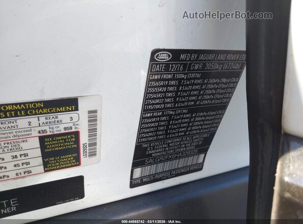 SALGR2FK6HA329325 2017 LAND ROVER RANGE ROVER White Widok komory silnika