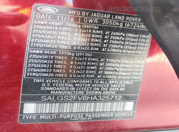 SALGS2FV6HA325712 2017 LAND ROVER RANGE Red სალონის 360-გრადუსიანი ხედი