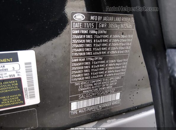 SALGS2KF5GA265502 2016 LAND ROVER RANGE ROVER Green Vista del compartimento del motor
