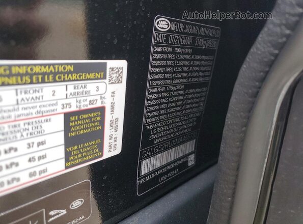 SALGS2RUXMA455733 2021 LAND ROVER RANGE Black Vista interior de 360 grados
