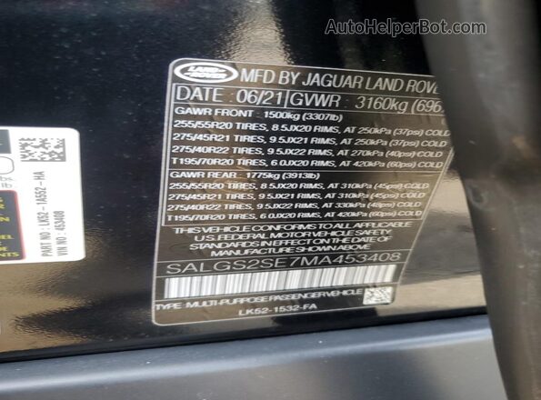 SALGS2SE7MA453408 2021 LAND ROVER RANGE Black 360 interior view