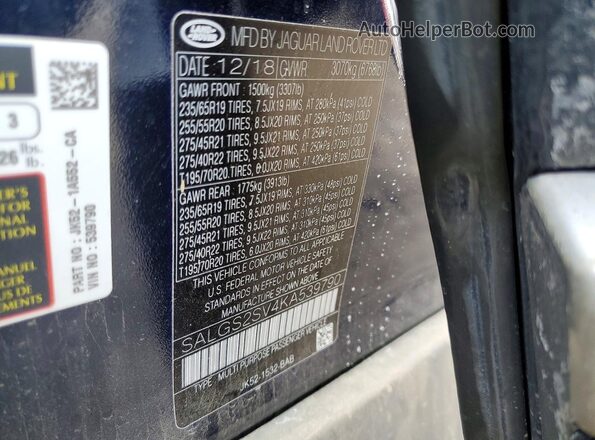 SALGS2SV4KA539790 2019 LAND ROVER RANGE Черный 