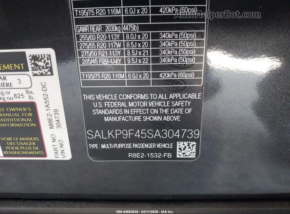 SALKP9F45SA304739 2025 LAND ROVER RANGE ROVER Gray ძრავის განყოფილების ხედი