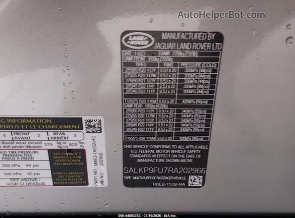 SALKP9FU7RA202966 2024 LAND ROVER RANGE ROVER Gold Շարժիչի բաժամունքի տեսք