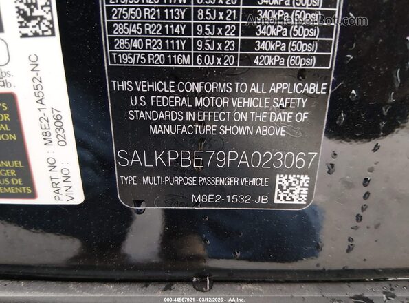 SALKPBE79PA023067 2023 LAND ROVER RANGE ROVER Black ძრავის განყოფილების ხედი