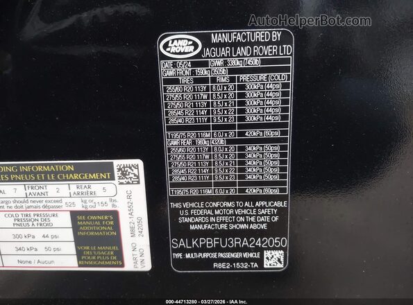 SALKPBFU3RA242050 2024 LAND ROVER RANGE ROVER Black Widok komory silnika