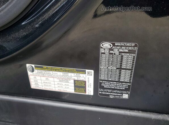 SALKPBFU4PA019979 2023 LAND ROVER RANGE Black VIN კოდის სტიკერის ხედი
