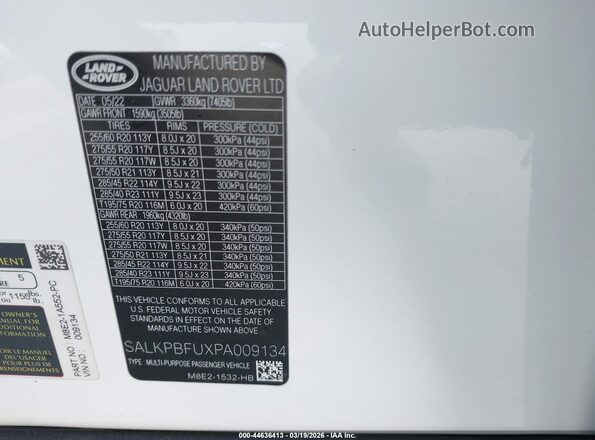 SALKPBFUXPA009134 2023 LAND ROVER RANGE ROVER White Շարժիչի բաժամունքի տեսք