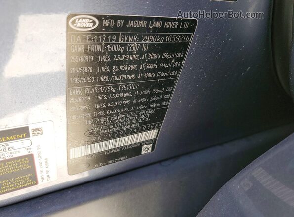 SALRG2RV8L2428168 2020 LAND ROVER DISCOVERY Blue VIN կոդի պիտակի տեսք