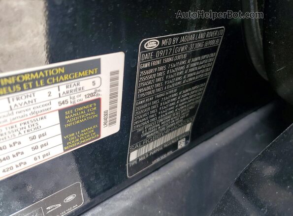 SALRGBBV4HA040300 2017 LAND ROVER DISCOVERY Black VIN կոդի պիտակի տեսք