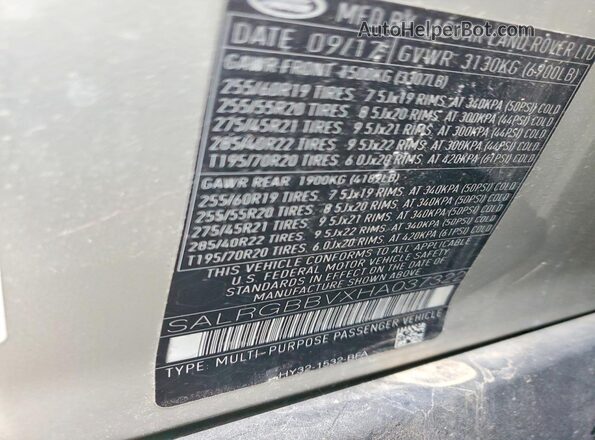 SALRGBBVXHA037322 2017 LAND ROVER DISCOVERY Tan VIN sticker view