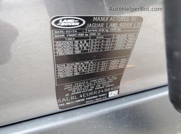 SALRL4EU6R2498409 2024 LAND ROVER DISCOVERY Gray VIN կոդի պիտակի տեսք